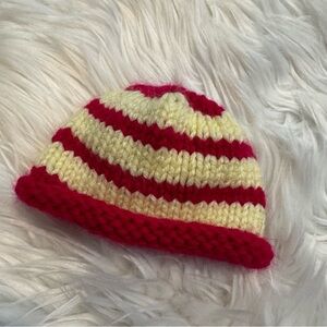 Baby Hand-Knit Striped Beanie Hat Red & Yellow Infant Newborn‎